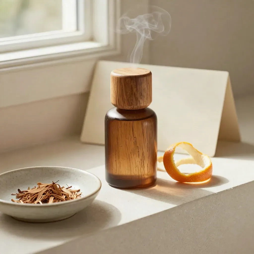 Diffusore agli agrumi e legno con scorza d’arancia, ciotola in ceramica e trucioli di cedro